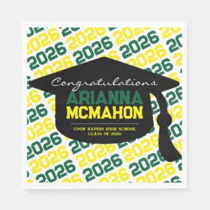Green & Yellow Personalized Graduation Cap Paper Napkin