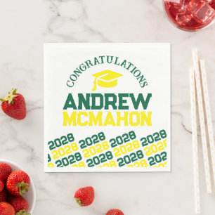 Green & Yellow Personalized Graduation Party Paper Napkin