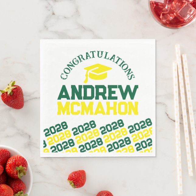 Green & Yellow Personalized Graduation Party Paper Napkin (Insitu)