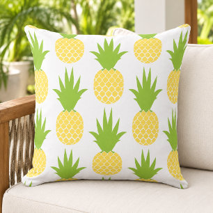 Green Yellow Pineapple Pattern Tropical Outdoor Pillow