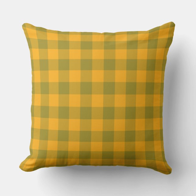 Green Yellow Plaid Chequered Pattern Throw Pillow (Front)