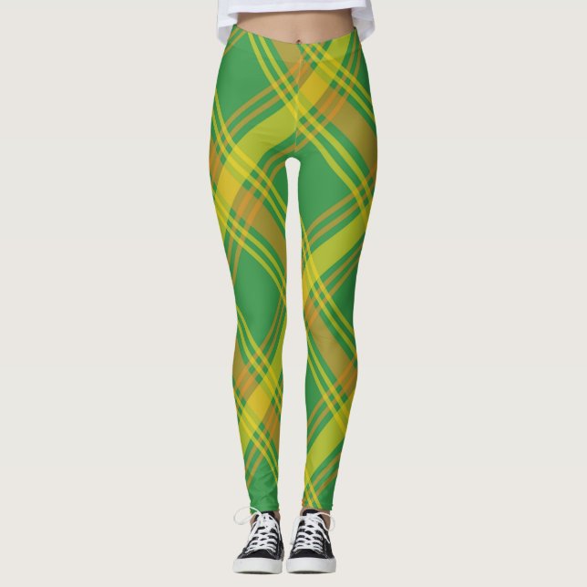 Green & Yellow Plaid Leggings (Front)