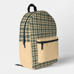 Green Yellow Plaid Pattern Printed Backpack