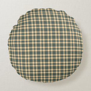 Green Yellow Plaid Pattern Round Pillow