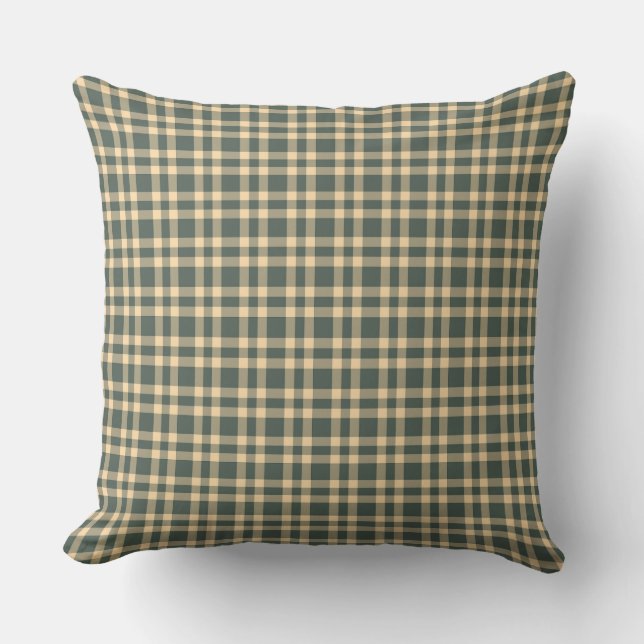 Green Yellow Plaid Pattern Throw Pillow (Front)