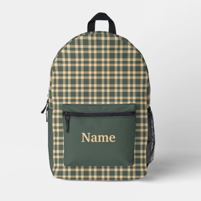 Green Yellow Plaid Personalize Pattern Printed Backpack (Front)