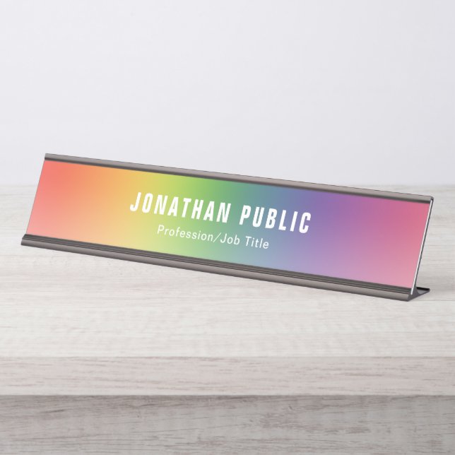 Green Yellow Red Blue Purple Modern Template Chic Desk Name Plate (Front)
