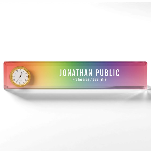 Green Yellow Red Blue Purple Template With Clock Nameplate (Front)