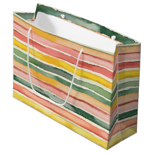 Green Yellow Red Pink Stripes Birthday Large Gift Bag