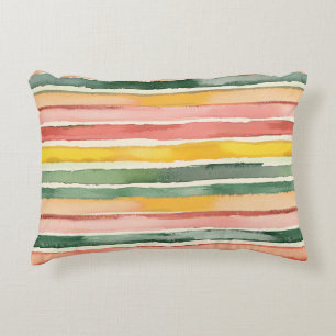 Green Yellow Red Pink Stripes Dots Accent Pillow