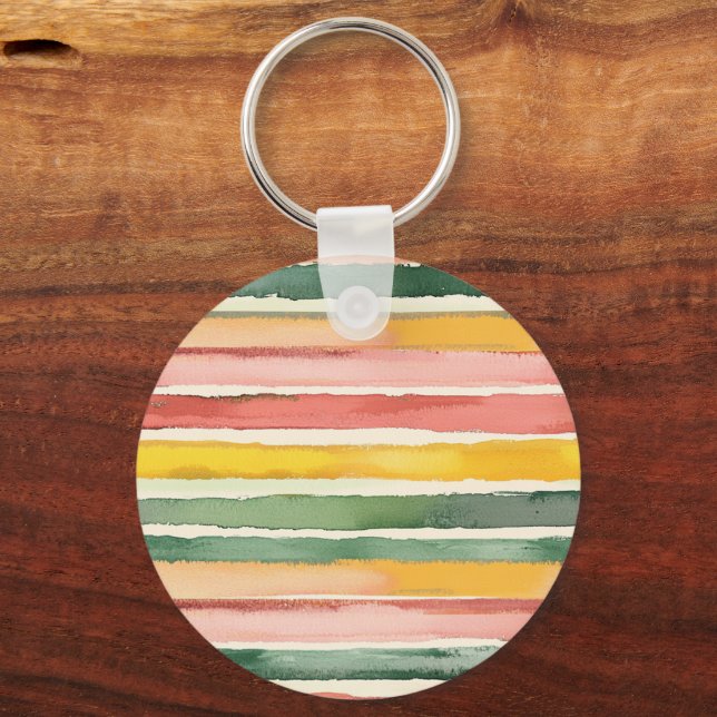 Green Yellow Red Pink Stripes Keychain (Front)