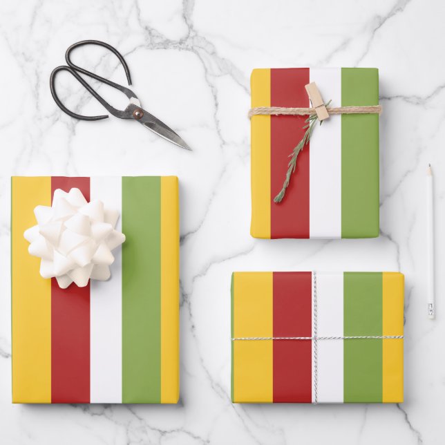 Green Yellow Red Stripes Wrapping Paper Sheet (Front)
