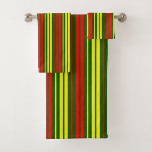 Green Yellow Red Vertical Stripes Design Bath Towel Set