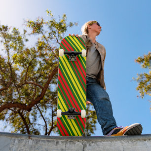 Green Yellow Red Vertical Stripes Design   Skateboard
