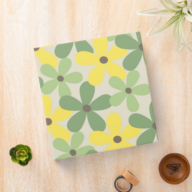 Green Yellow Retro Y2K 70s Flower Pattern Binder (In Situ)