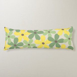 Green Yellow Retro Y2K 70s Flower Pattern Body Pillow