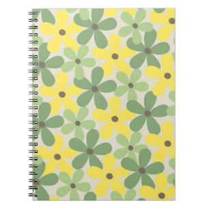Green Yellow Retro Y2K 70s Flower Pattern Notebook