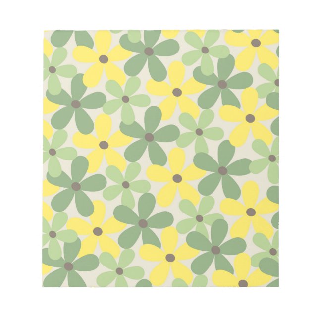 Green Yellow Retro Y2K 70s Flower Pattern Notepad (Front)