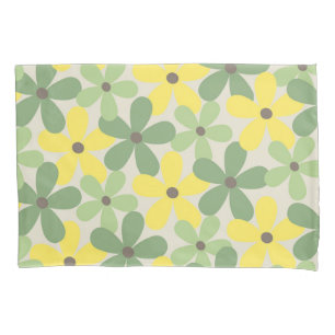 Green Yellow Retro Y2K 70s Flower Pattern Pillowcase