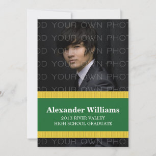 Green/Yellow School Colour Stripes Grad Invite