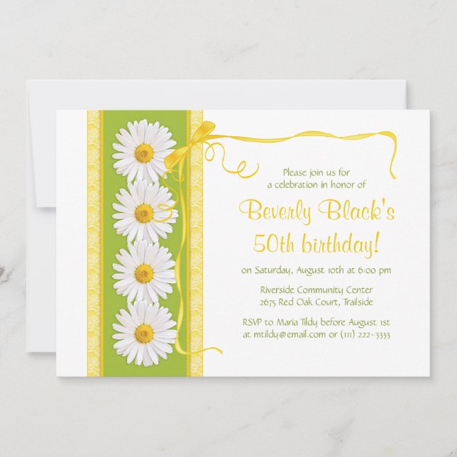 Green Yellow Shasta Daisy Birthday Invitation (Front)