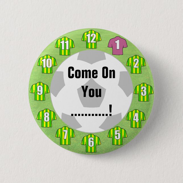 Green & Yellow Shirts Football Fan Button Badge (Front)