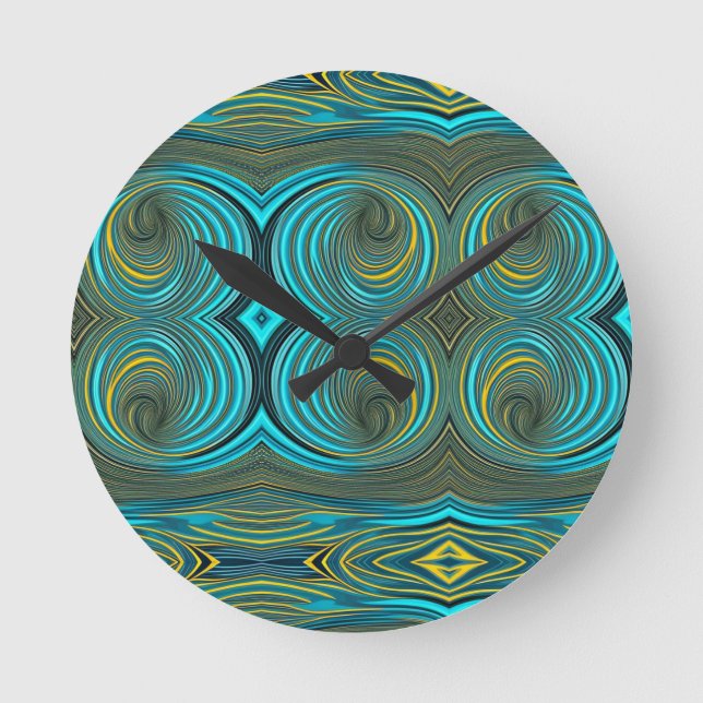 Green Yellow Spiral Paint Pour Design Round Clock (Front)