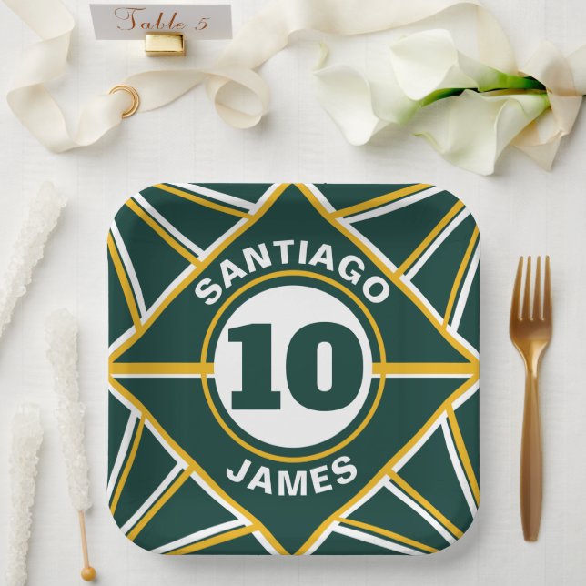 Green & Yellow Sports Theme Paper Plate (Wedding)
