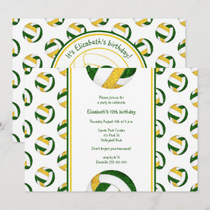 green yellow sporty girl volleyball birthday party invitation