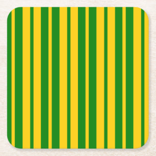 Green Yellow Stylish Stripes Pattern Design Square Paper Coaster