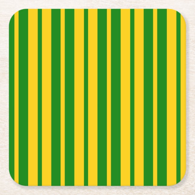 Green Yellow Stylish Stripes Pattern Design  Square Paper Coaster (Front)