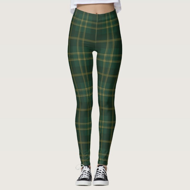 Green Yellow Tartan Plaid Pattern Leggings (Front)