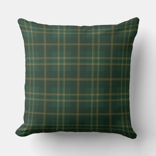 Green Yellow Tartan Plaid Pattern Throw Pillow (Front)