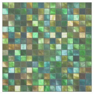 Green Yellow Tiled Square Pattern Mosaic Print Fabric