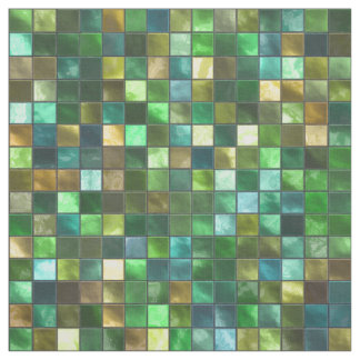 Green Yellow Tiled Square Pattern Mosaic Print Fabric