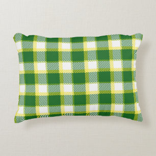 Green & Yellow Tones Plaid Geometric Pattern Decorative Pillow
