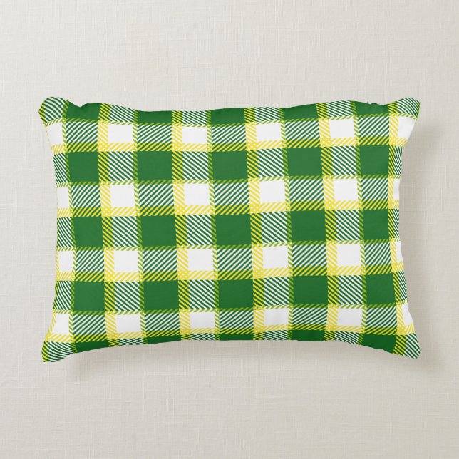 Green & Yellow Tones Plaid Geometric Pattern Decorative Pillow (Front)