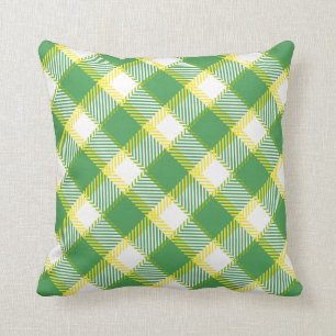Green & Yellow Tones Plaid Geometric Pattern Throw Pillow