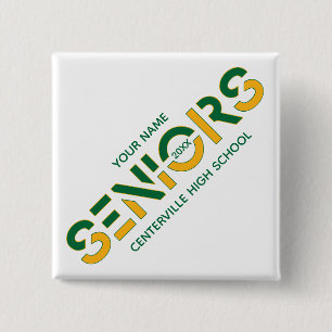 Green & Yellow Two-Colour Seniors Sliced Letters 2 Inch Square Button