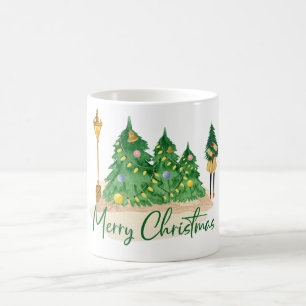 Green Yellow Watercolor Christmas Tree Coffee Mug