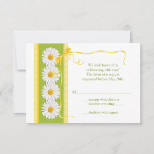 Green Yellow White Daisy Small Wedding Reply Card