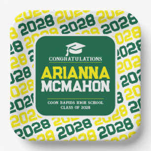 Green Yellow White Personalized Graduation Pape Paper Plate