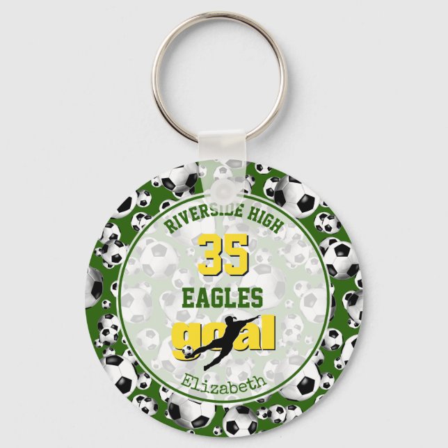 green yellow white school team spirit girls soccer keychain (Front)
