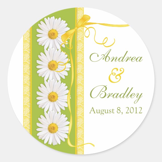 Green Yellow White Shasta Daisy Wedding Sticker (Front)