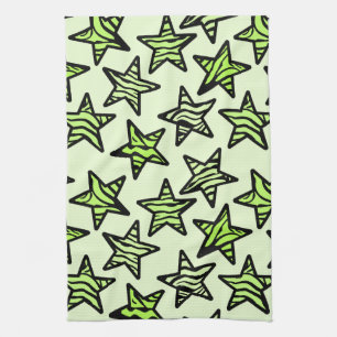 Green yellow zebra print stars kitchen towel