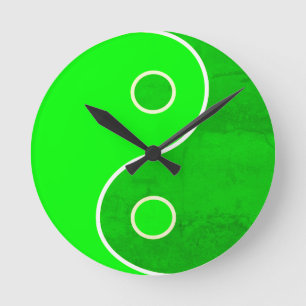 Green Yin Yang Art Round Clock