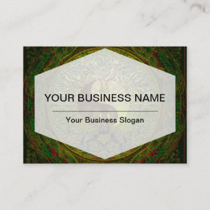 Green Yin Yang Mandala with Tree of Life Business Card