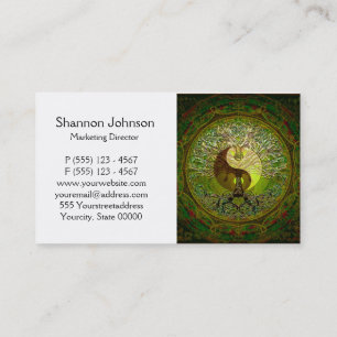 Green Yin Yang Mandala with Tree of Life Business Card