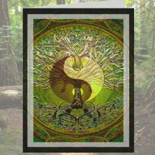 Green Yin Yang Mandala with Tree of Life Card