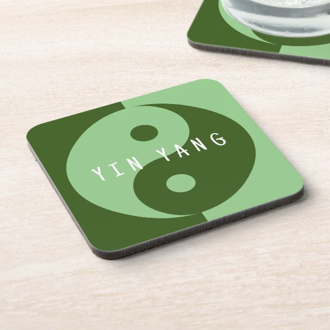 Green Yin & Yang symbol square plastic coaster (Left Side)